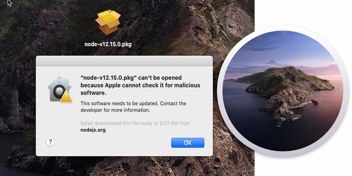 Installer can't be opened because Apple cannot check for malicious software macOS Catalina