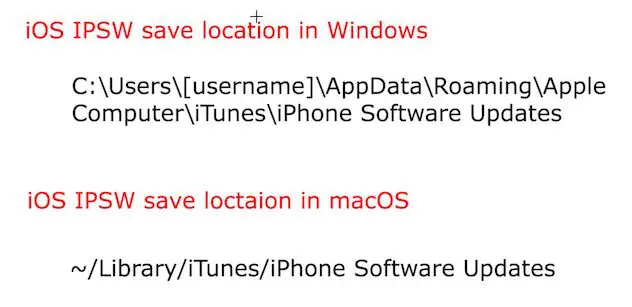 iOS IPSW save location Mac Windows
