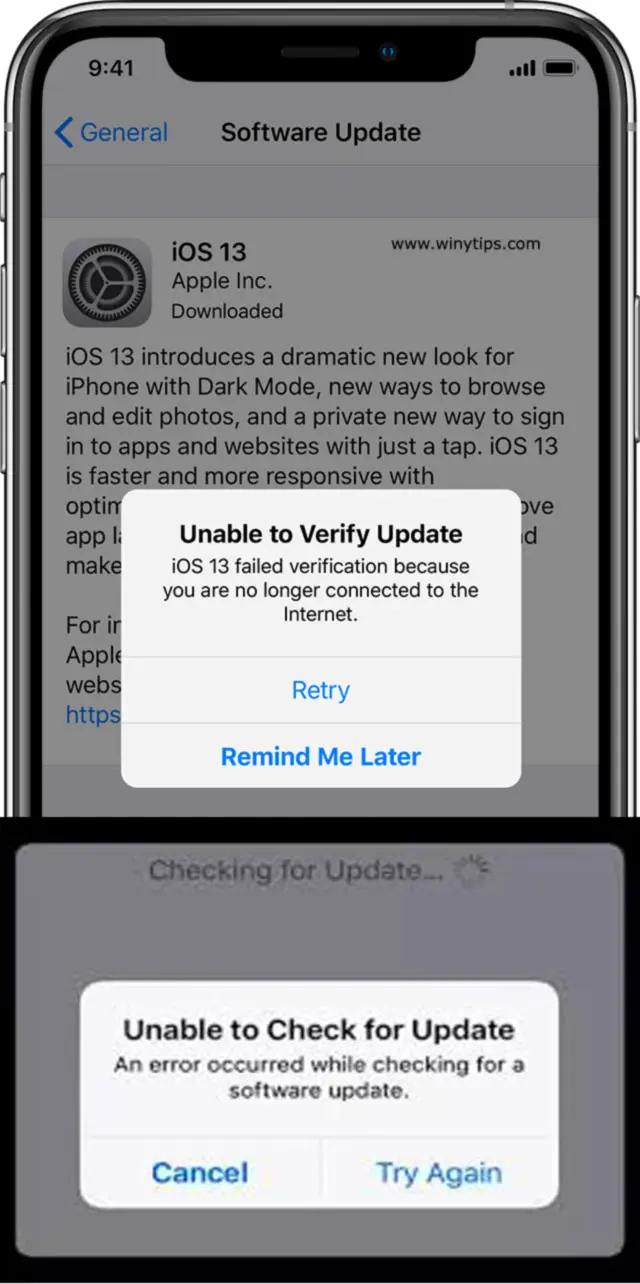 iOS offline installer unable to check verify for update