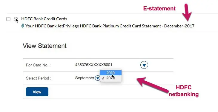 HDFC bank old credit card statements