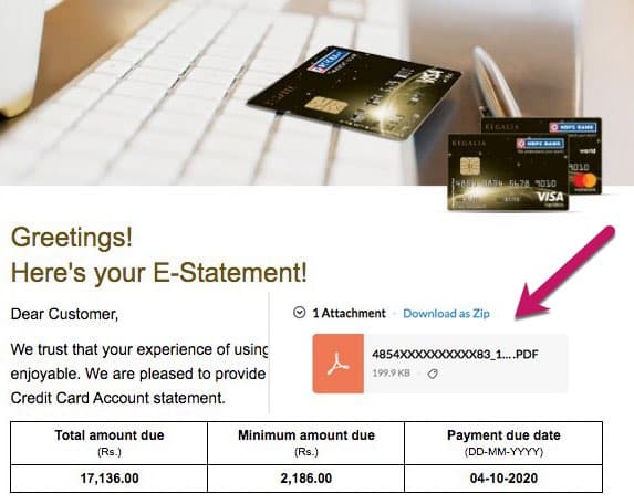 HDFC card e-statement download