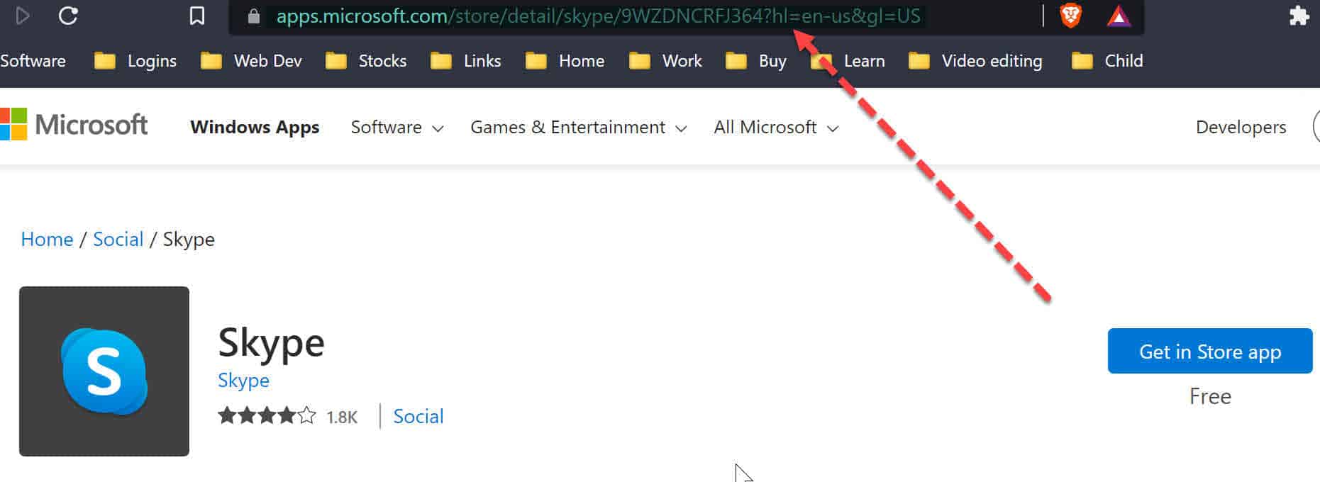 Skype app for Windows Store listing