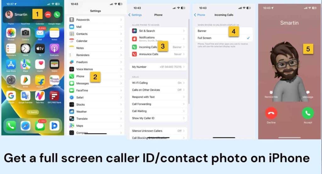 Get a full screen caller ID:contact photo on iPhone