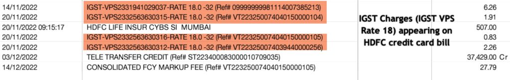 IGST VPS rate 18 on hdfc credit card bill