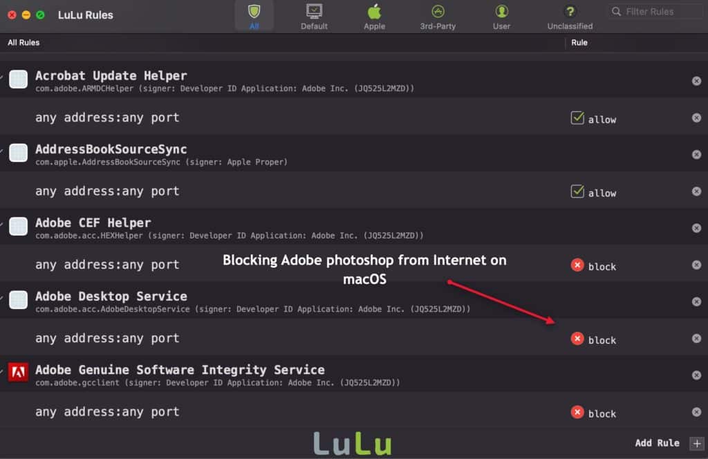 how to block Adobe apps from Internet access on Mac OS