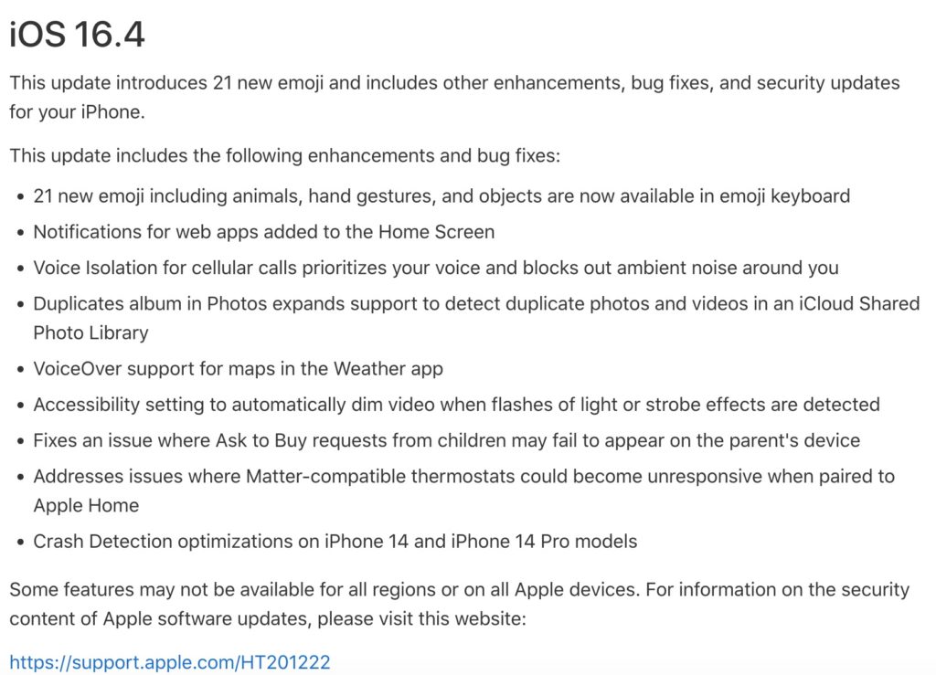 iOS 16.4 ipsw changelog