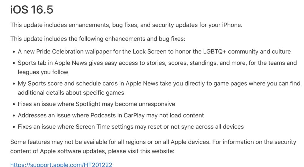 iOS 16.5 ipsw changelog